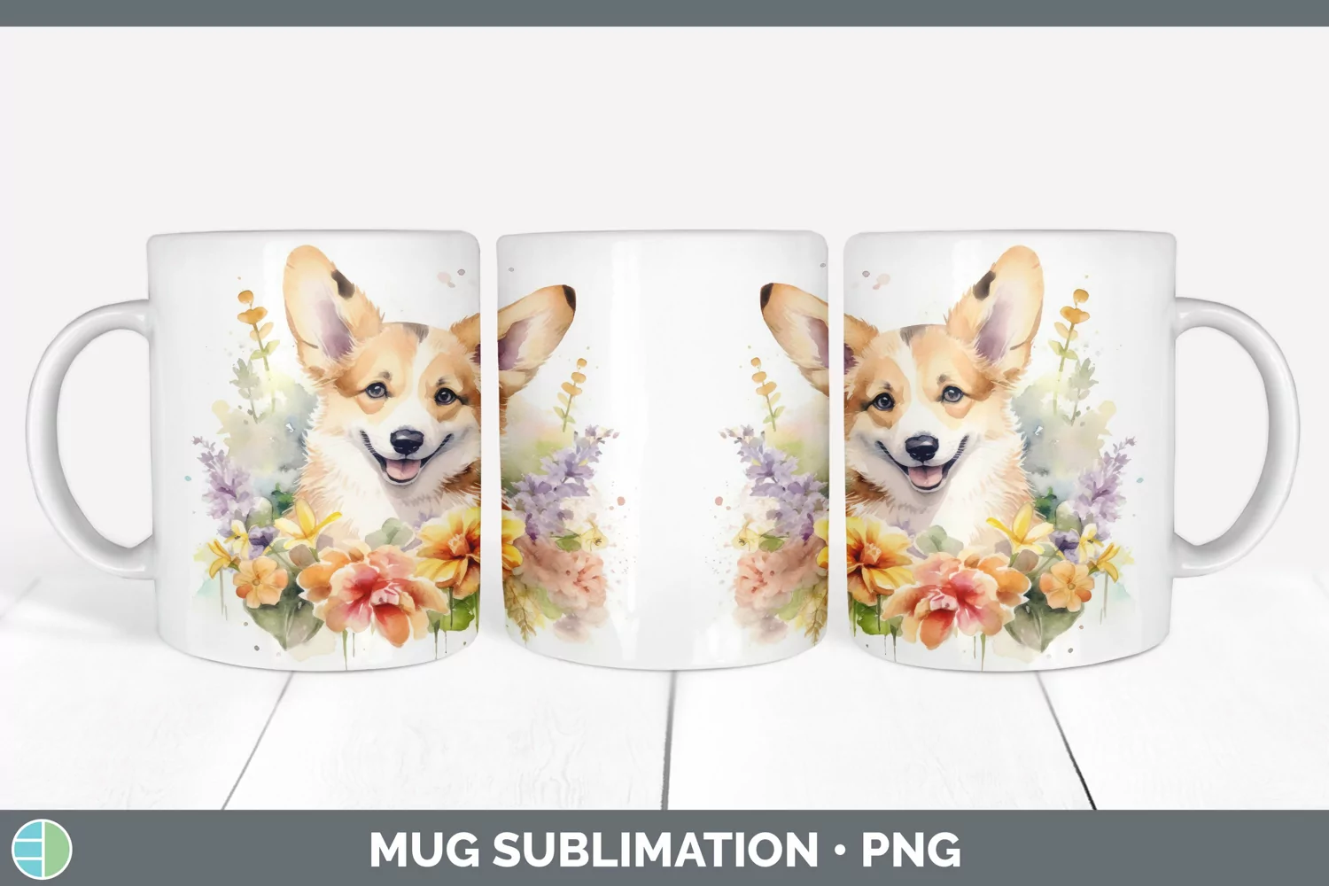 GorgeousWild Flowers Corgis Mug Wrap design.