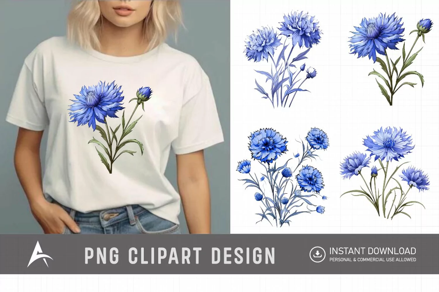 Watercolor Cornflowers Clipart product image 1