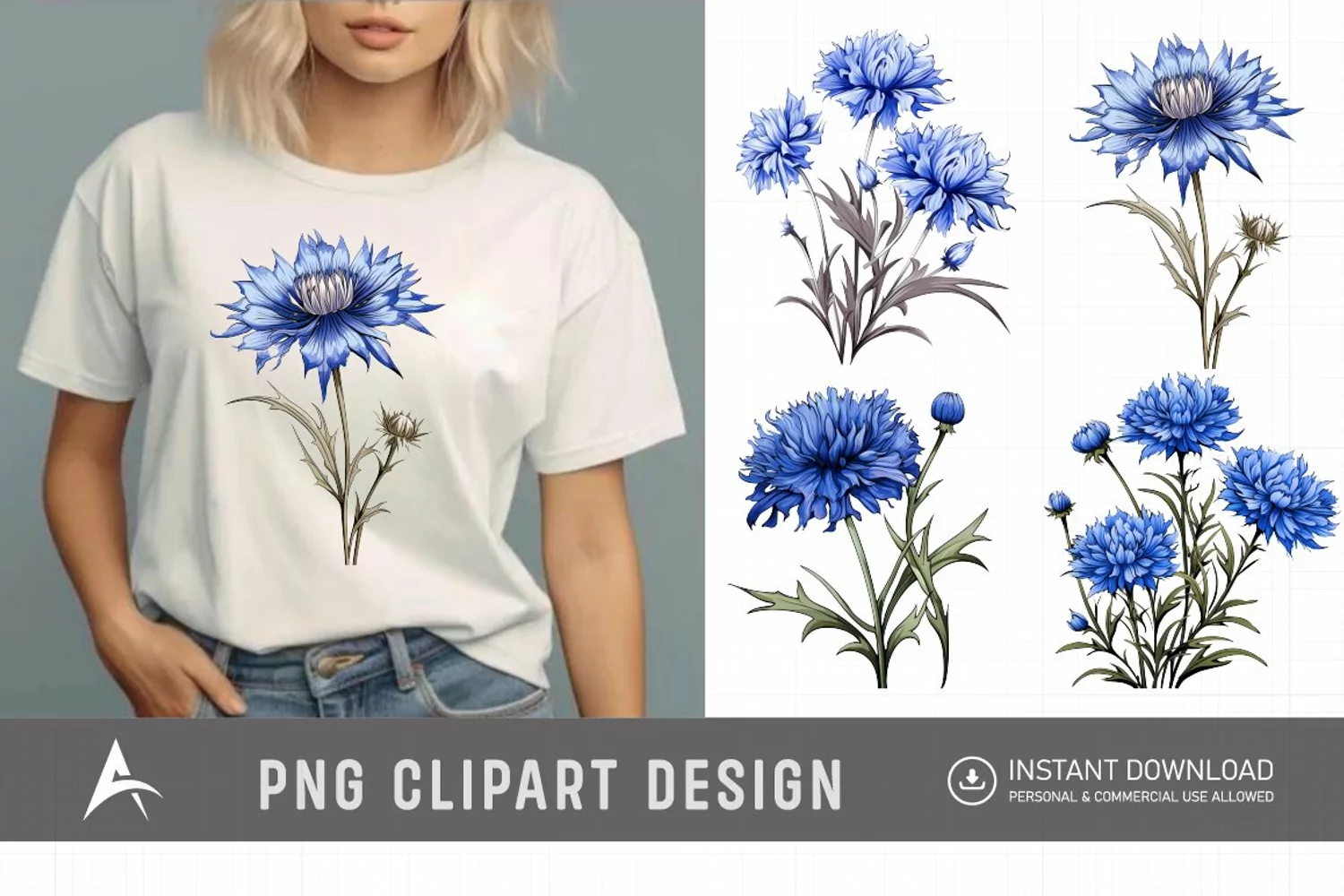 Watercolor Cornflowers Clipart product image 1