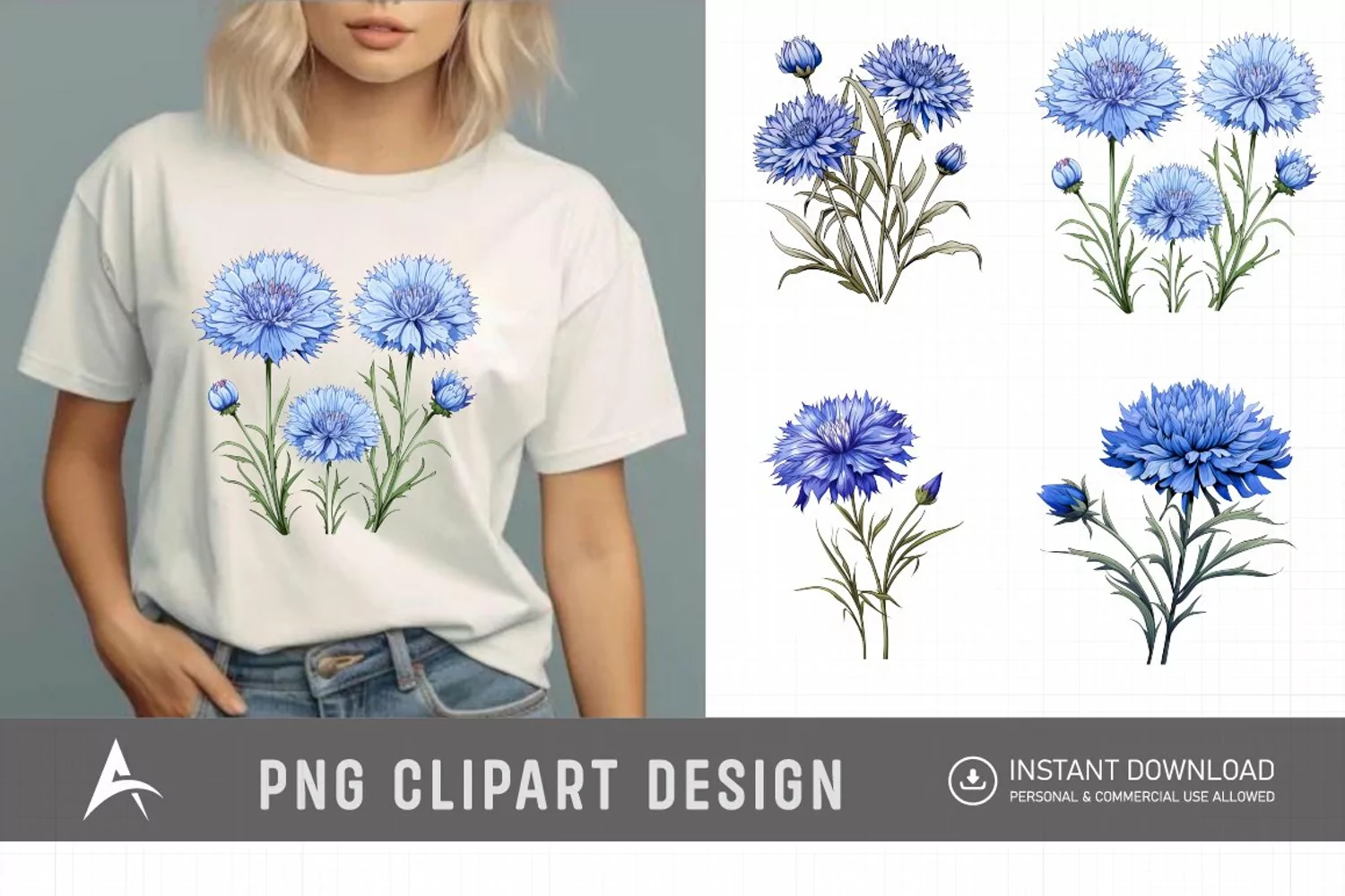 Watercolor Cornflowers Clipart product image 1