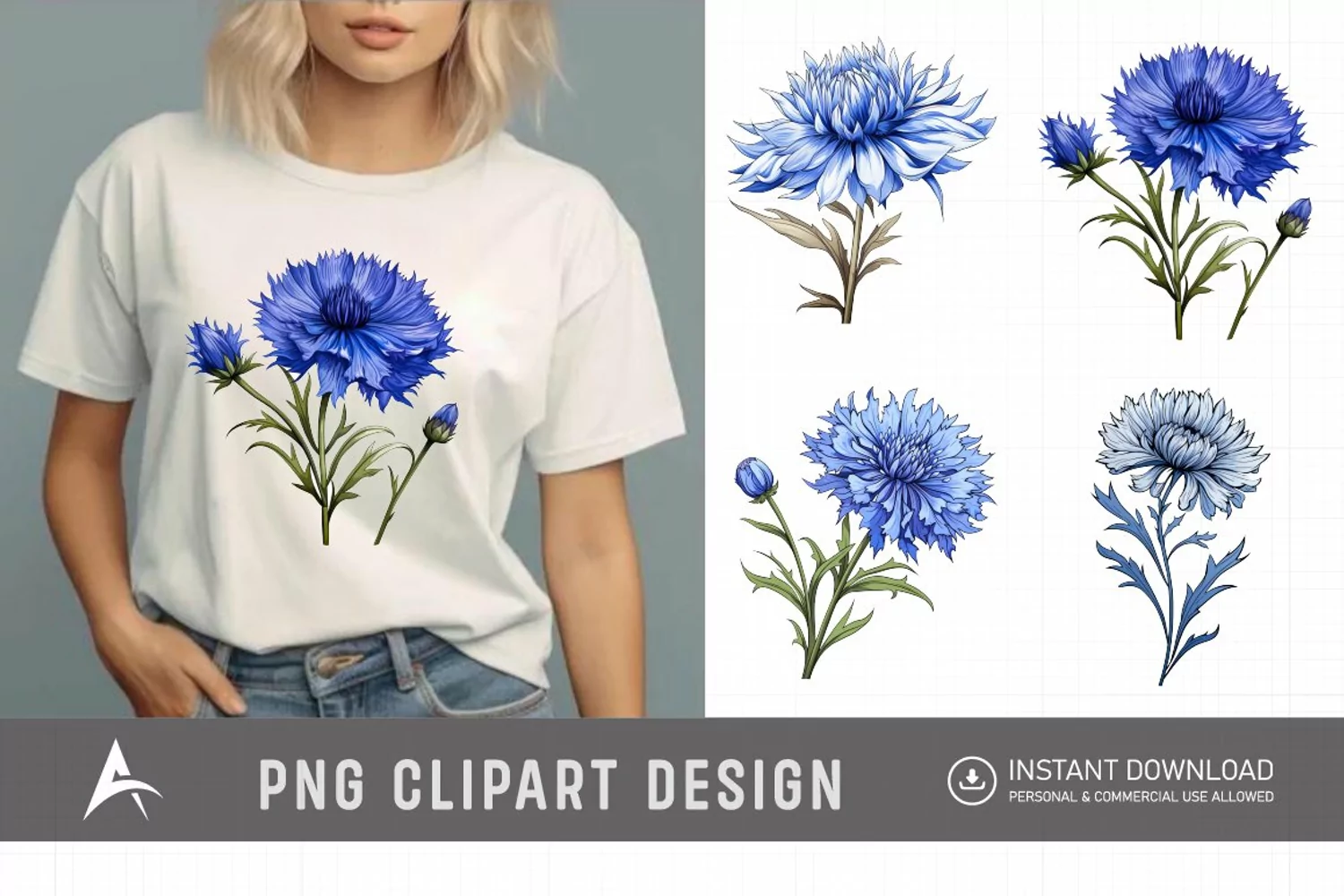 Watercolor Cornflowers Clipart product image 1