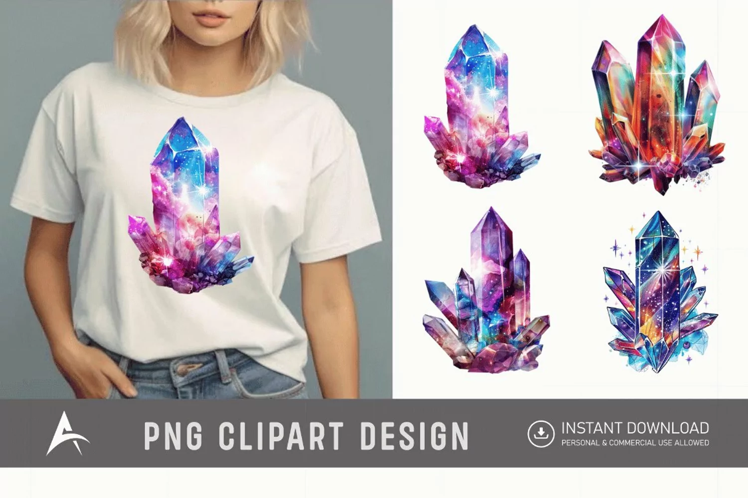 Watercolor Cosmic Crystals Clipart product image 1