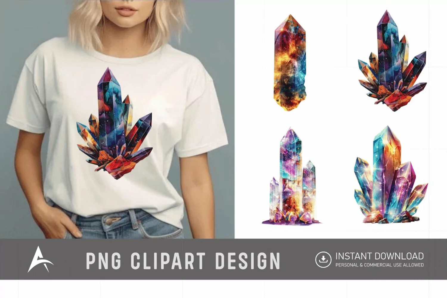 Watercolor Cosmic Crystals Clipart product image 1