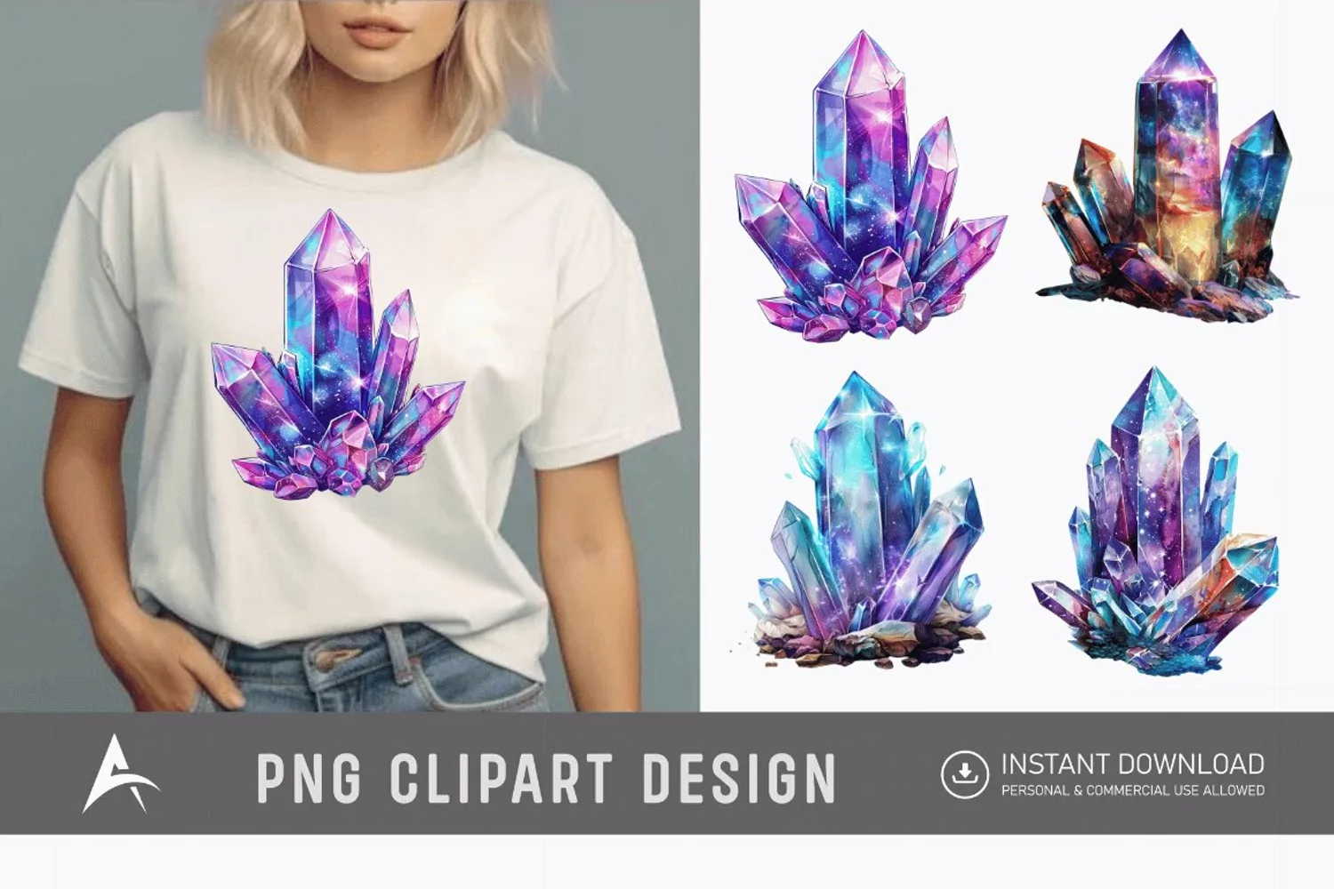 Watercolor Cosmic Crystals Clipart product image 1