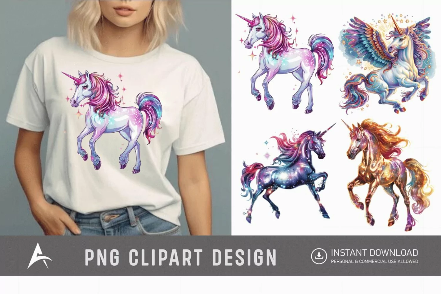 Watercolor Cosmic Unicorn Clipart product image 1