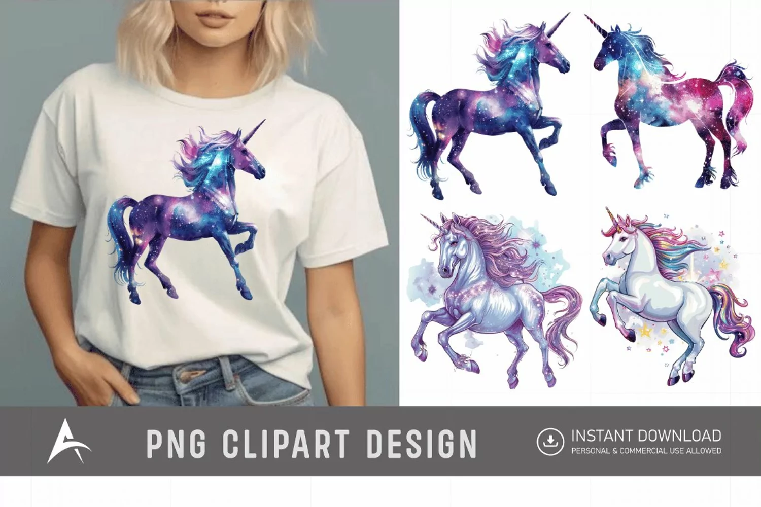 Watercolor Cosmic Unicorn Clipart product image 1