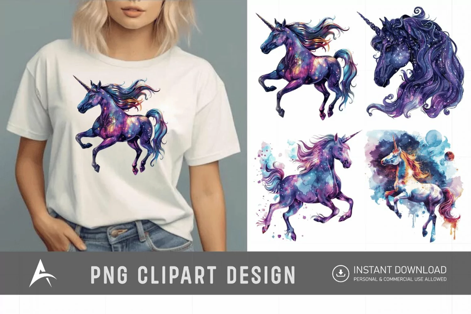 Watercolor Cosmic Unicorn Clipart product image 1