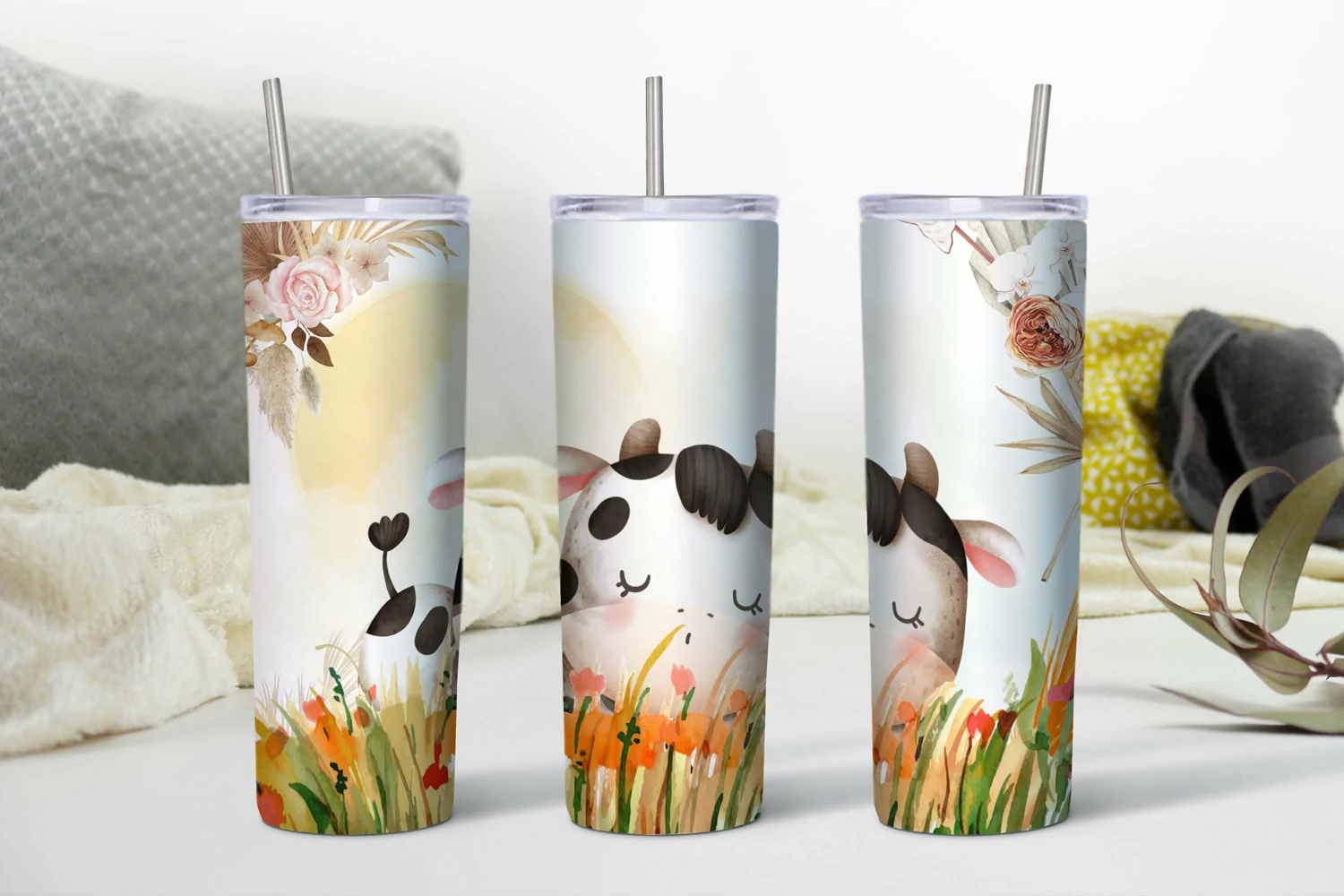 Baby Cow Tumbler Wrap, Watercolor Designs Seamless PNG Wrap product image 1