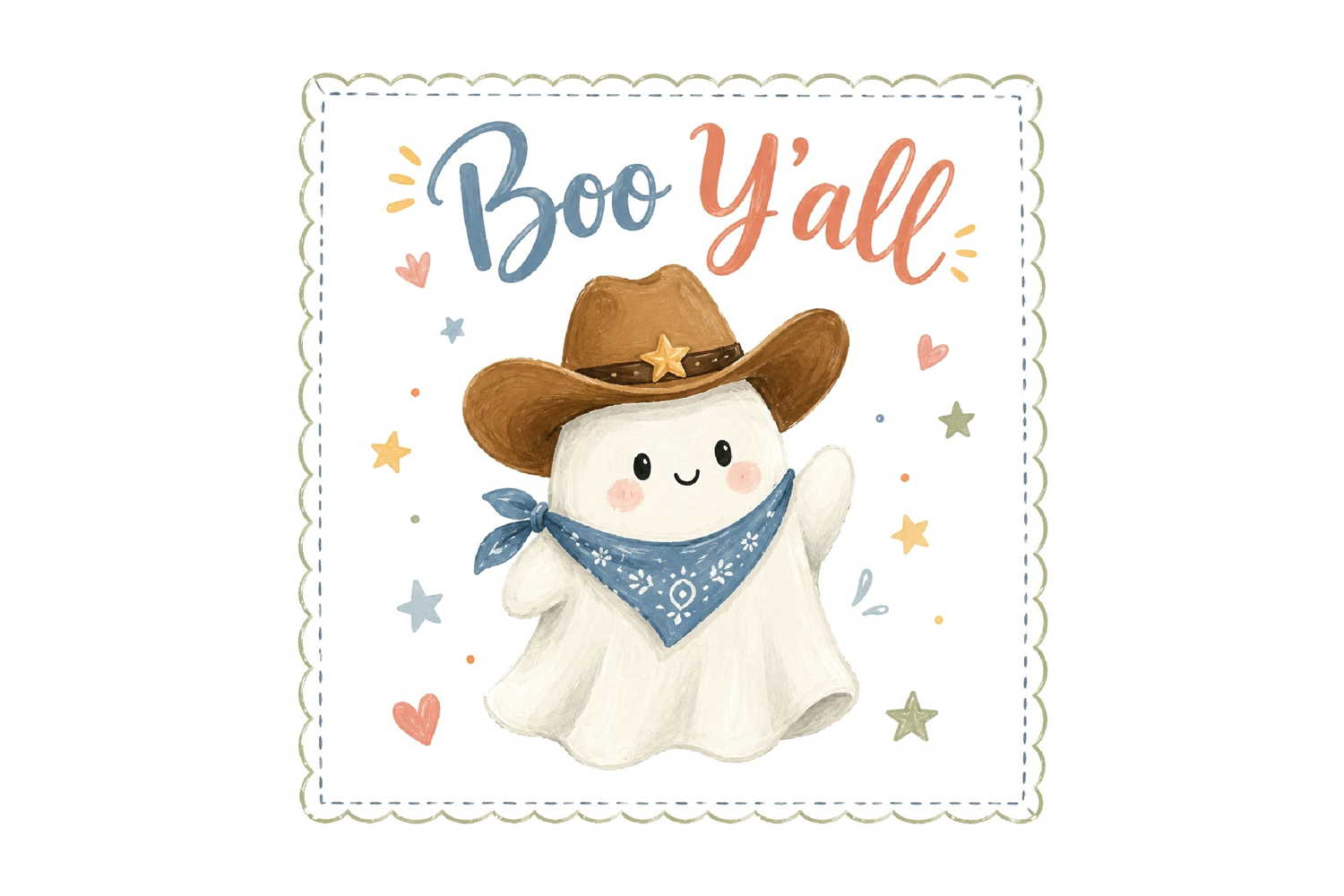 Watercolor Cowboy Ghost Boo Yall PNG product image 1