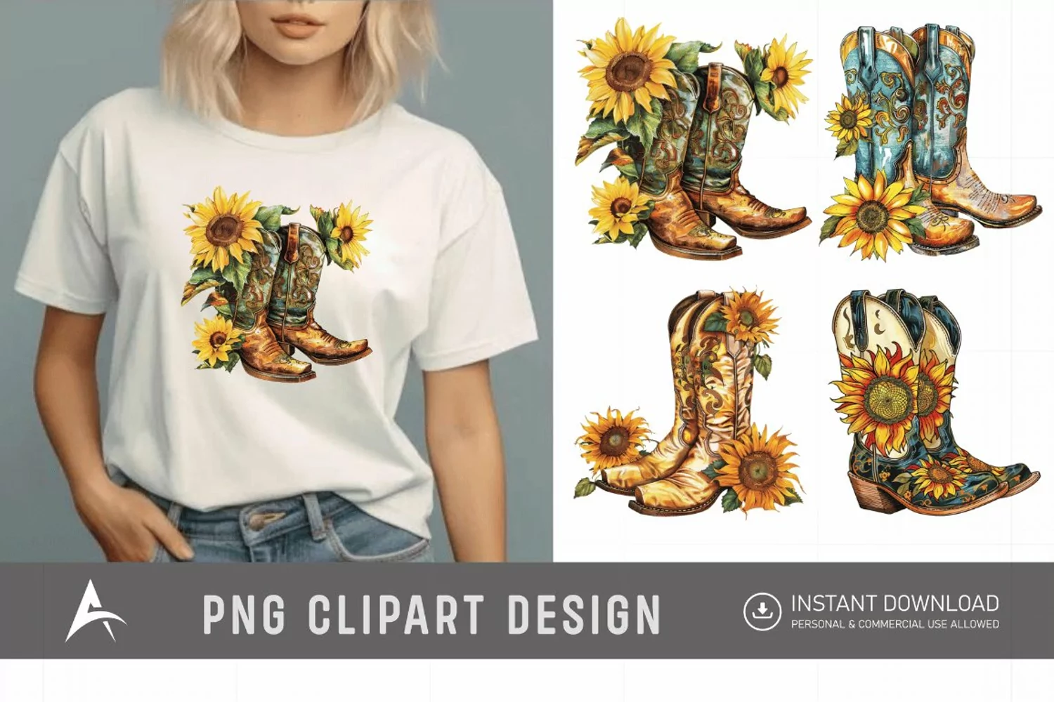 Watercolor Cowgirl Boots Clipart product image 1