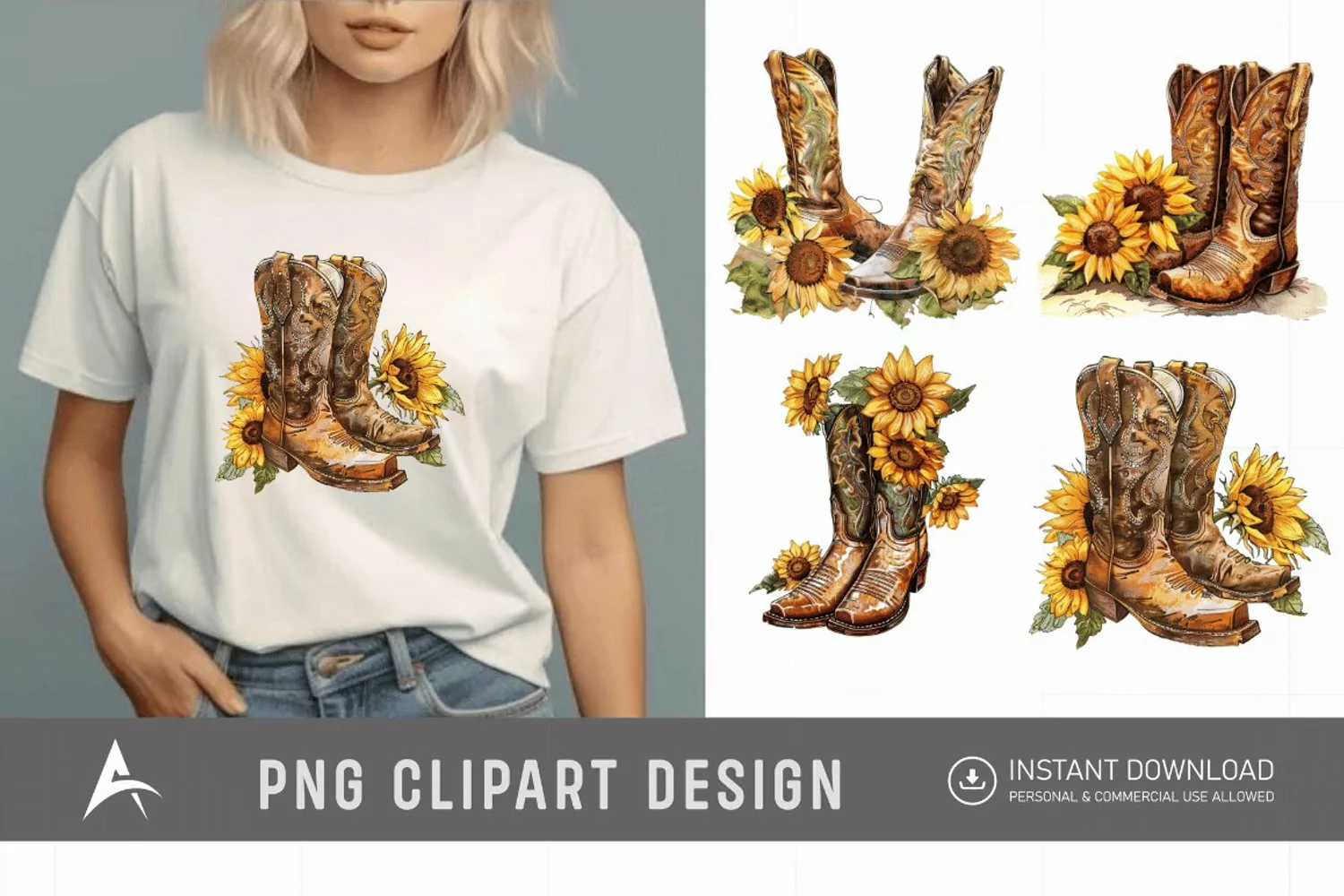 Watercolor Cowgirl Boots Clipart product image 1