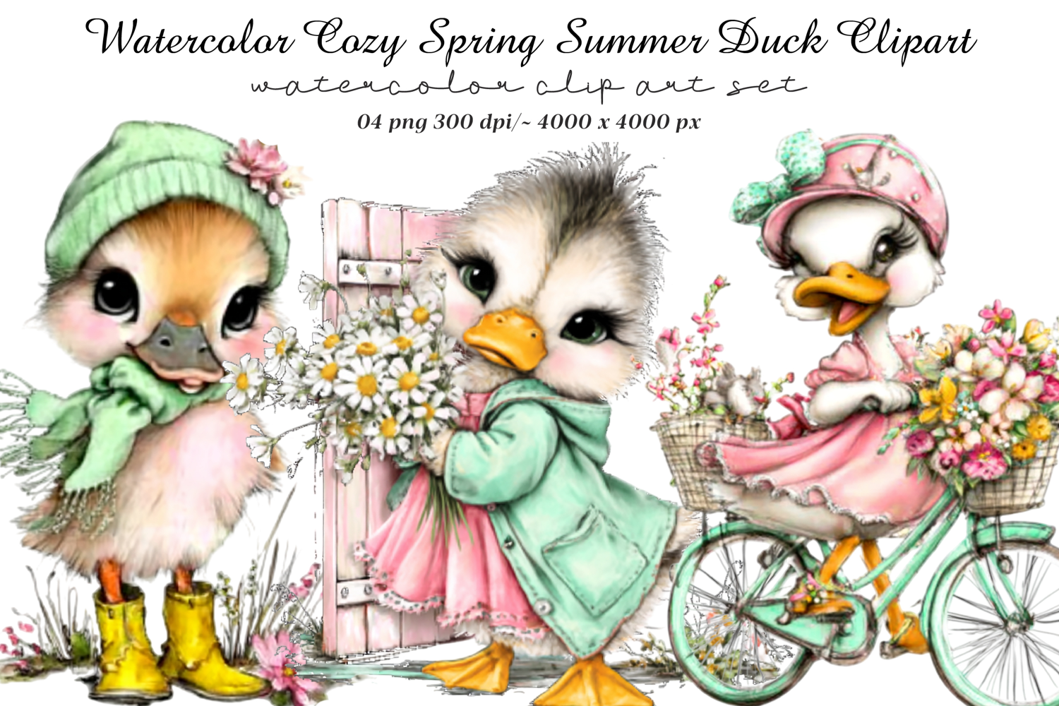 Watercolor Cozy Spring Summer Duck Clipart product image 1