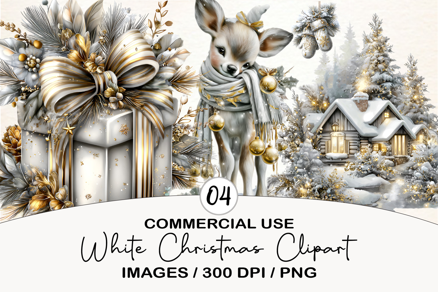 Watercolor Cozy White Christmas Clipart product image 1