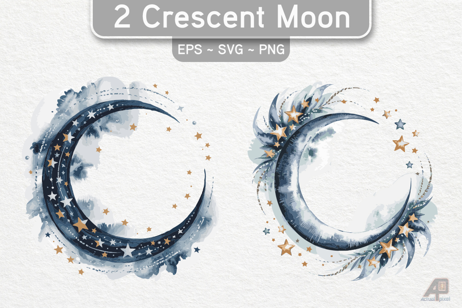 2 Watercolor Crescent Moon Cliparts product image 1