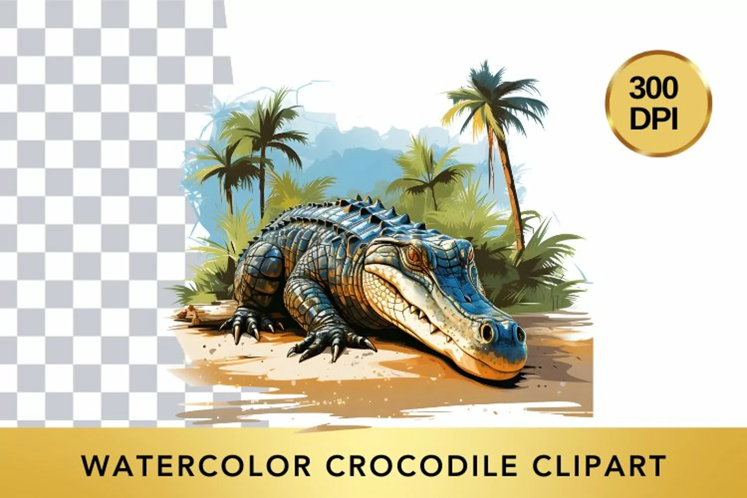 Watercolor crocodile Clipart , Animal Sublimation PNG product image 1