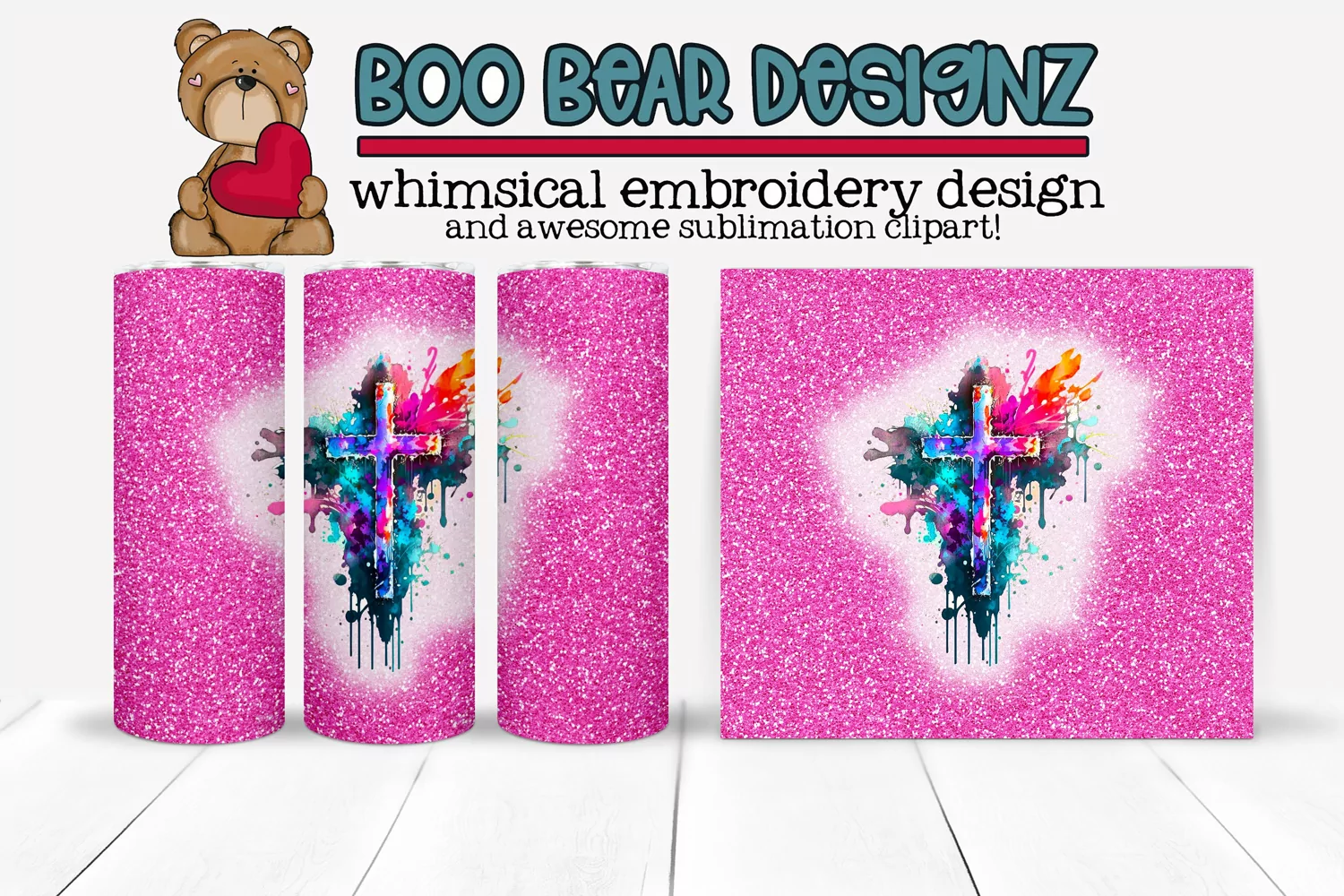 Watercolor Cross Sublimation tumbler design product image 1