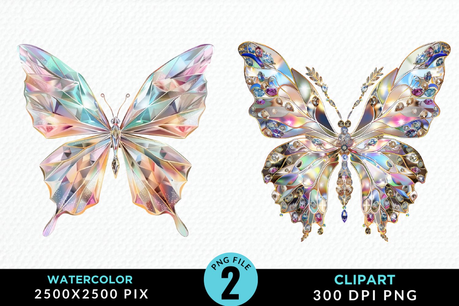 Watercolor Crystal Butterflies Clipart product image 1