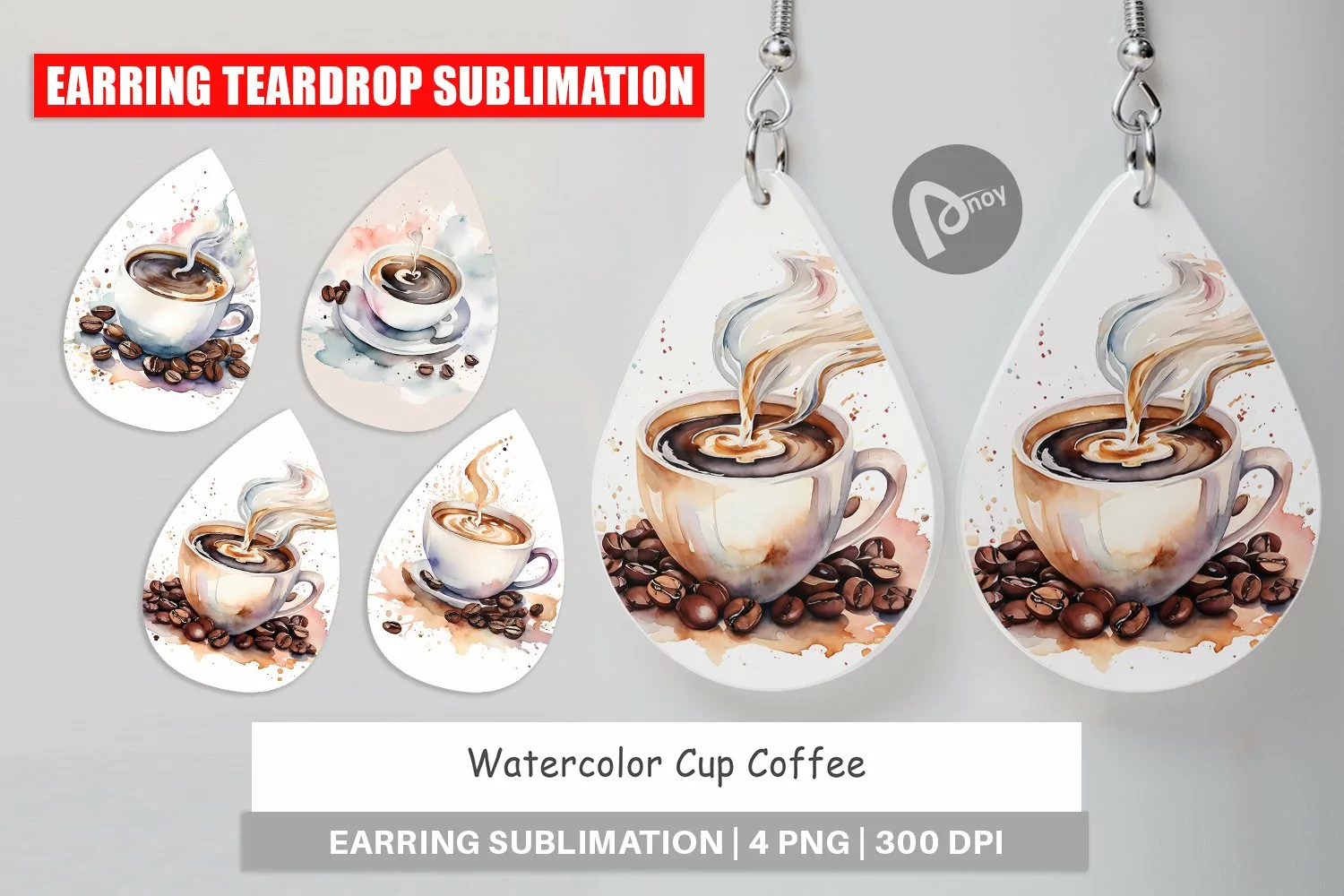 Earring Teardrop Watercolor Coffee Cup product image 1