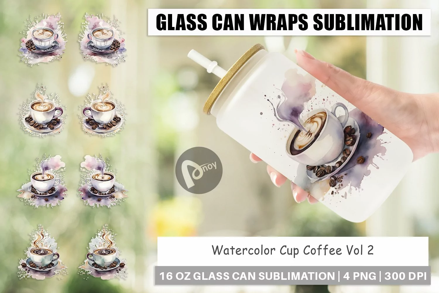 Glass Can Wraps Watercolor Coffee Cup product image 1