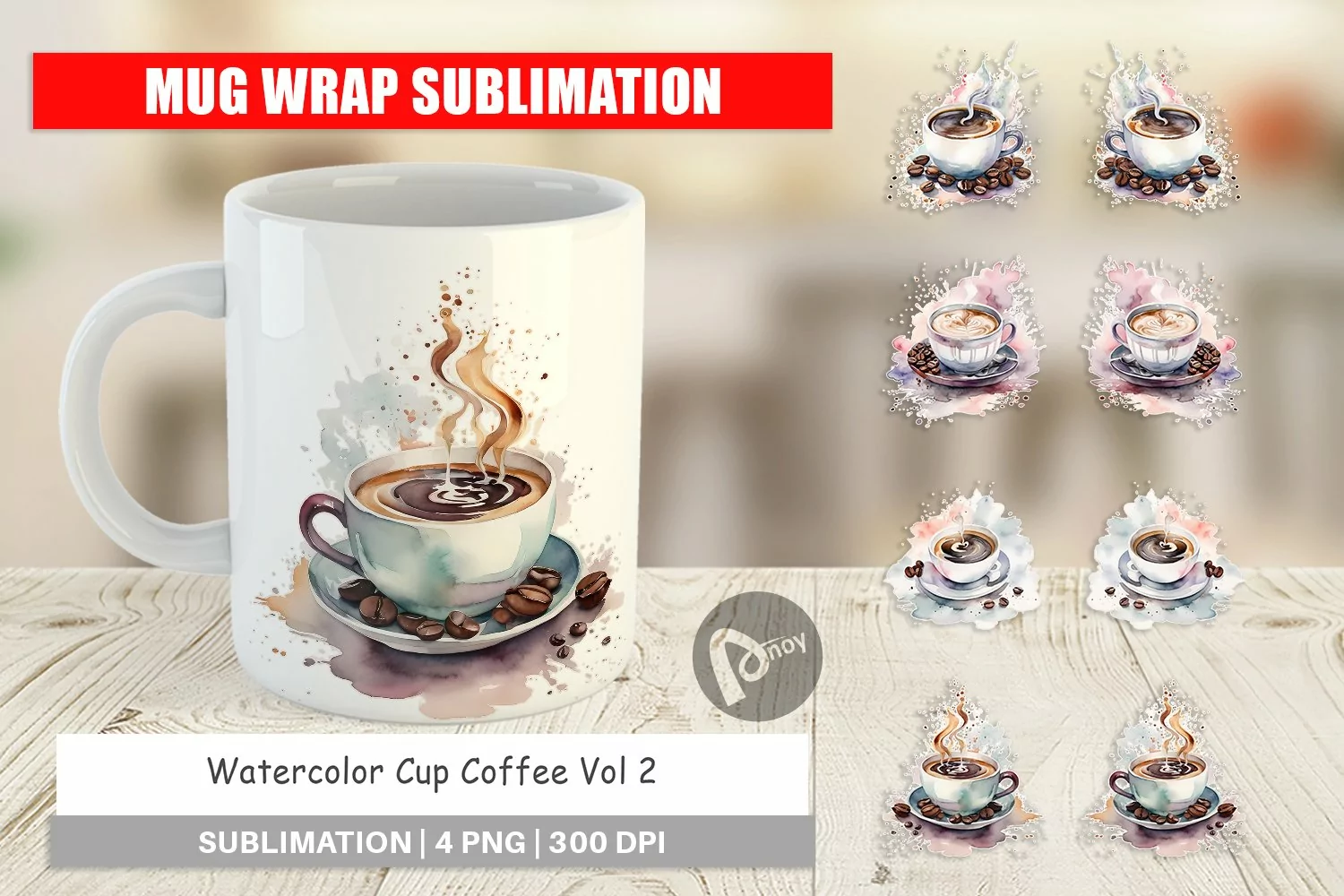 Mug Wrap Design Watercolor Coffee Cup product image 1