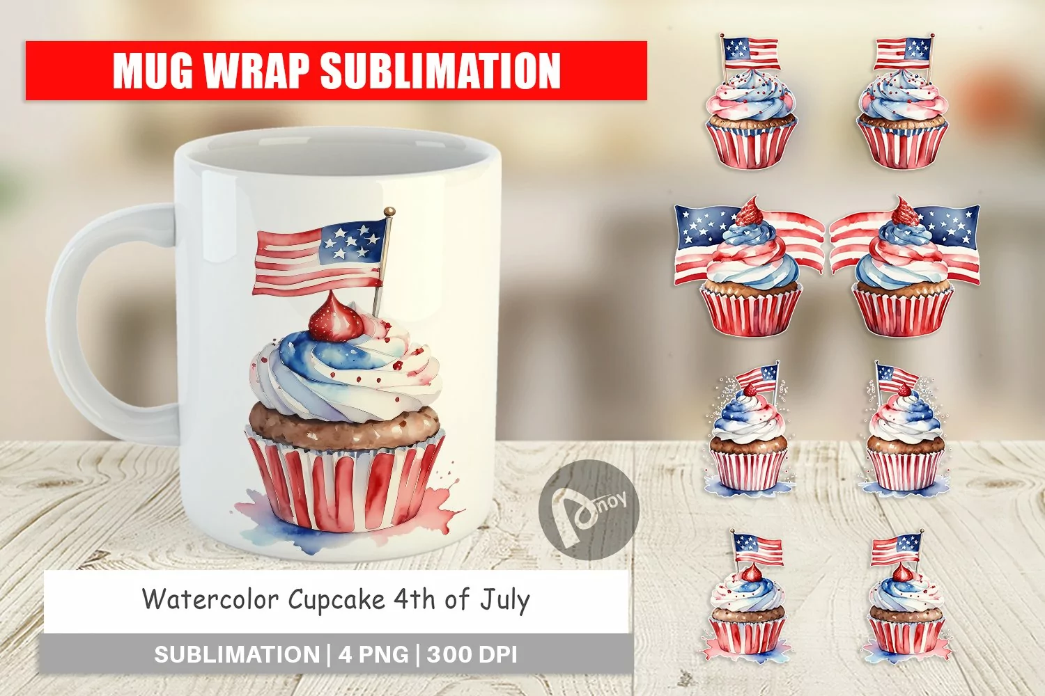 Mug Wrap Design Cupcake 4th of July product image 1