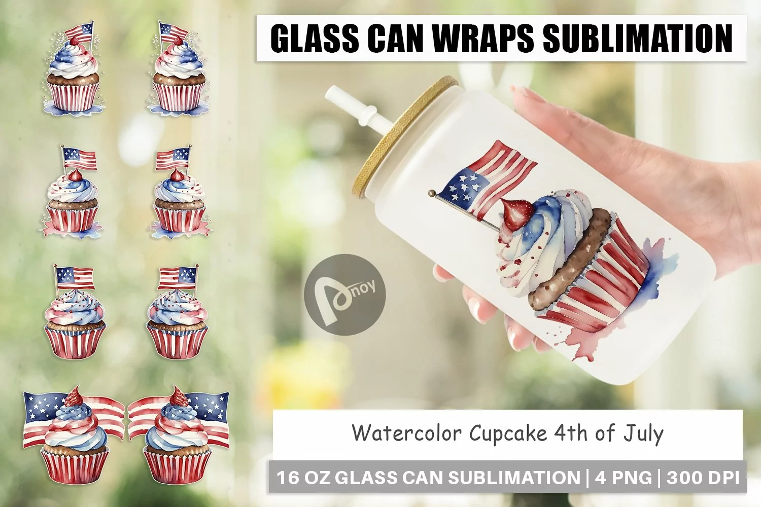 Glass Can Wraps Cupcake 4th of July product image 1