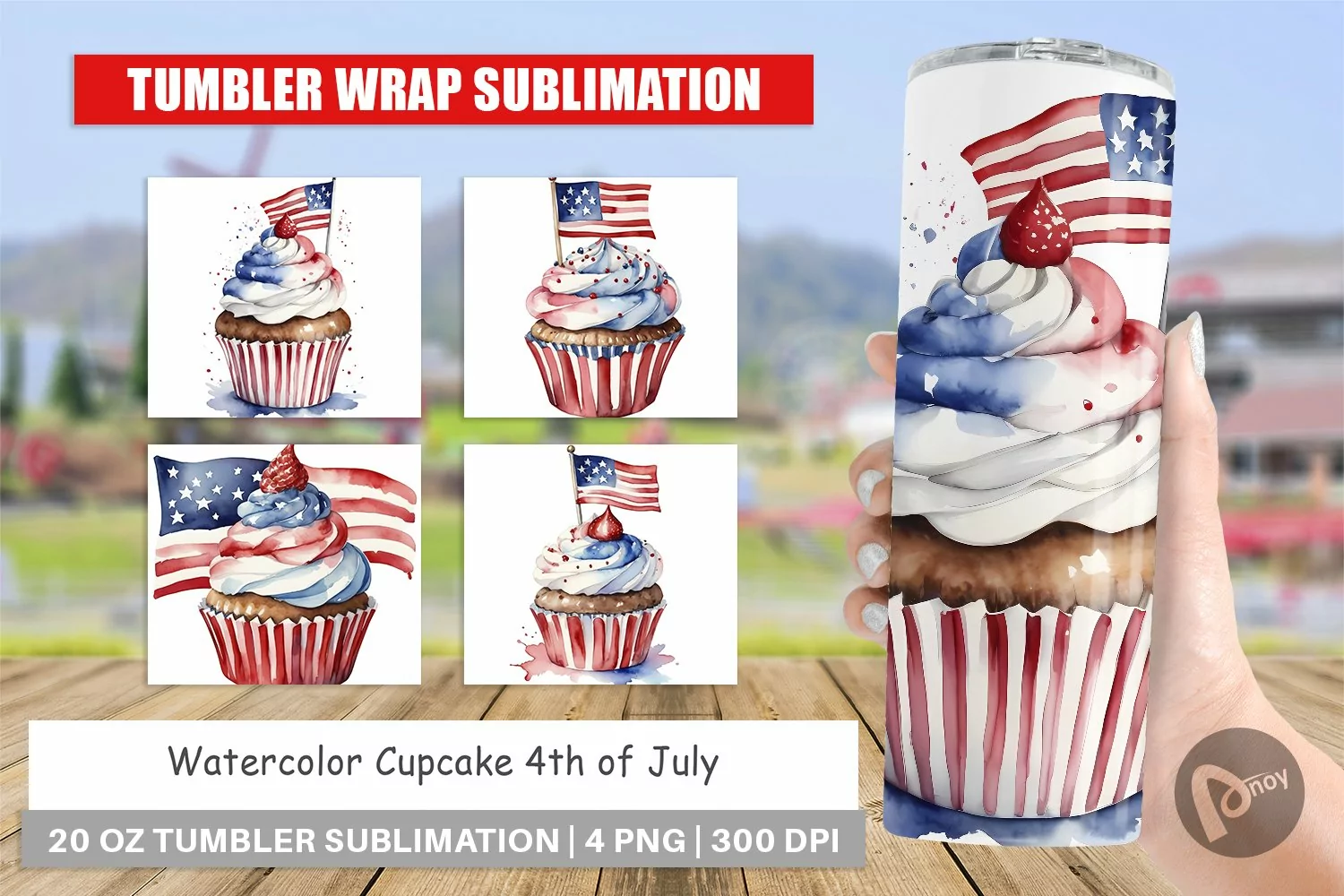 Tumbler Sublimation Wrap Cupcake 4th of July product image 1