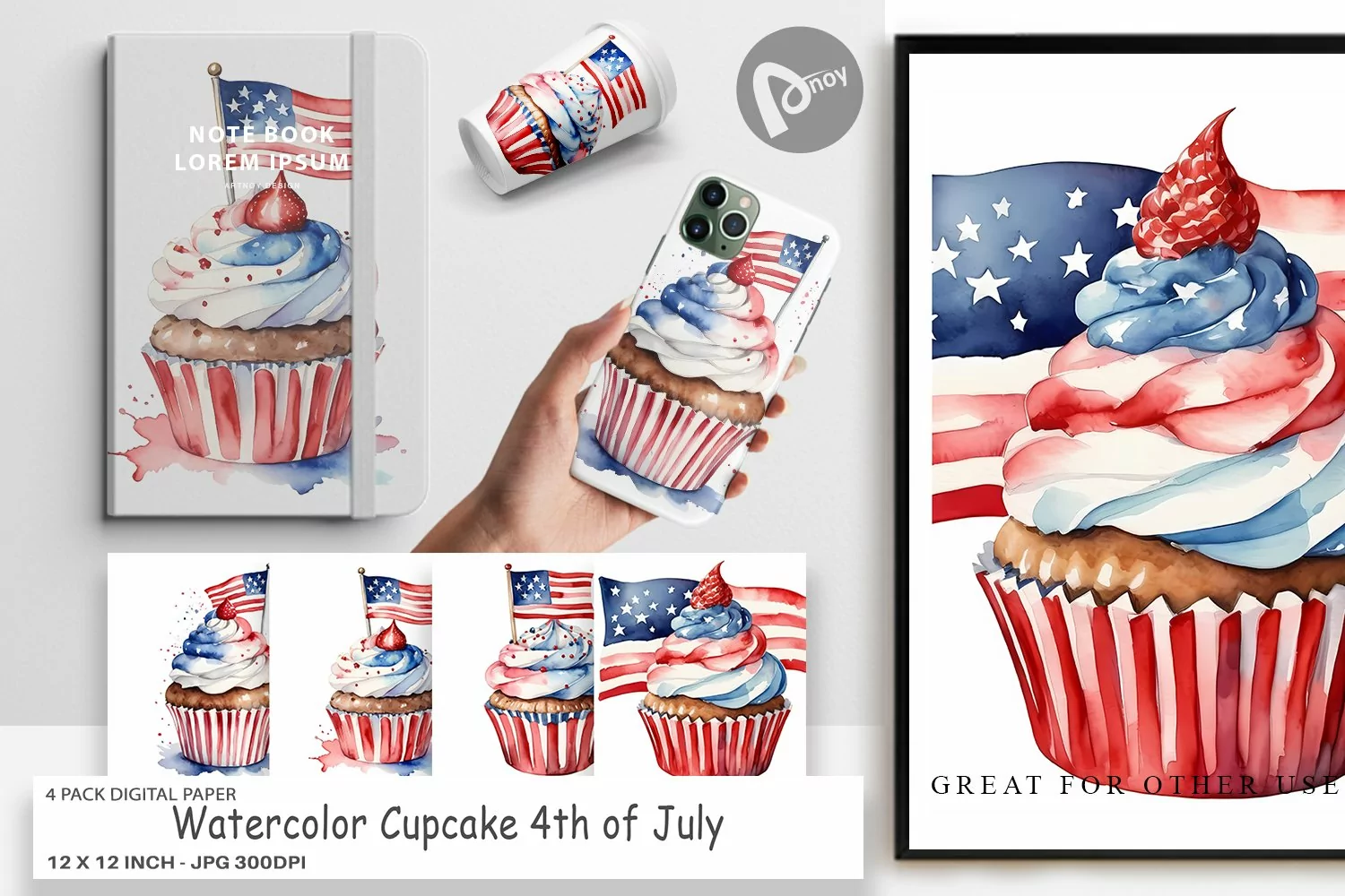 Digital Paper Cupcake 4th of July product image 1