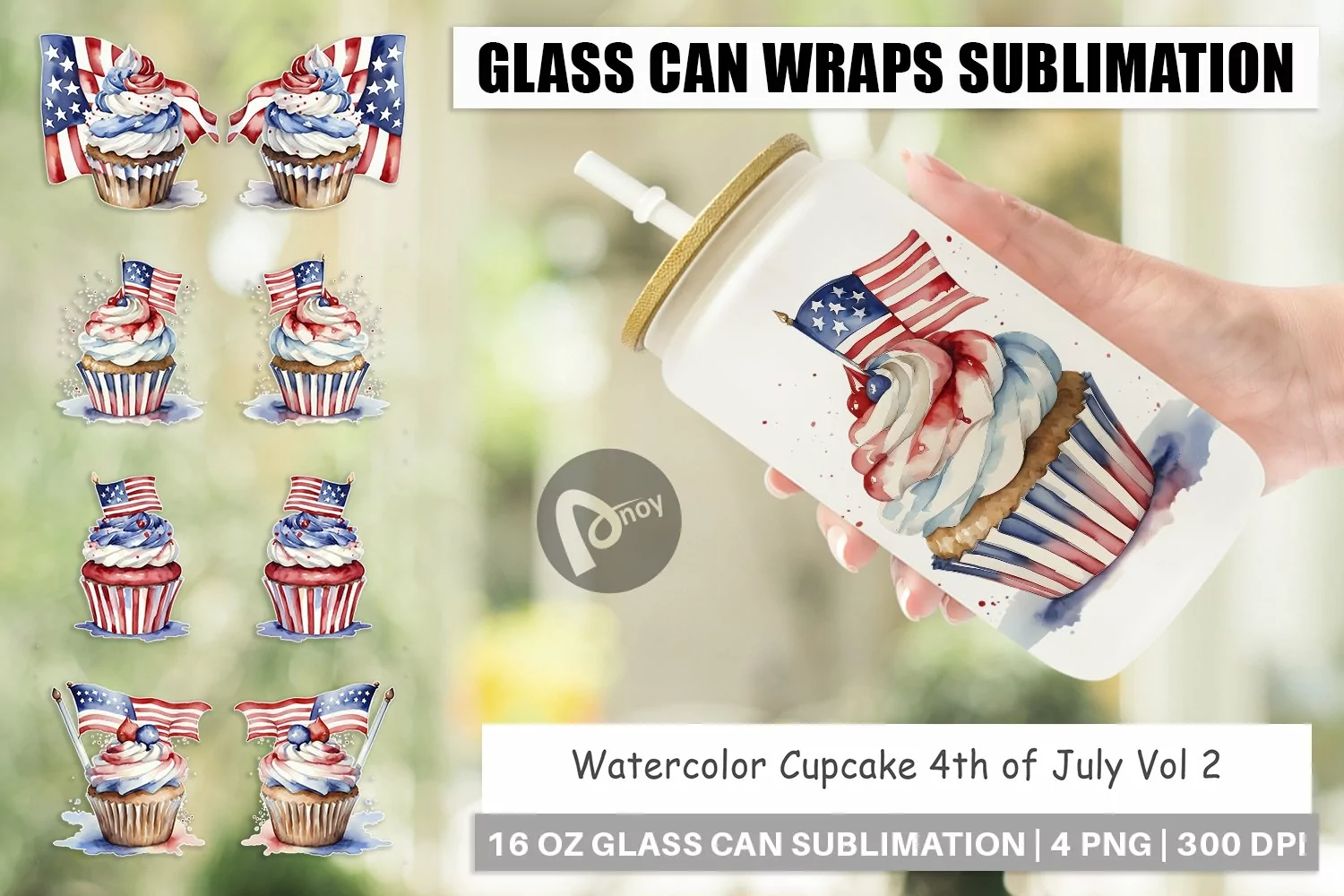 Glass Can Wraps Cupcake 4th of July product image 1