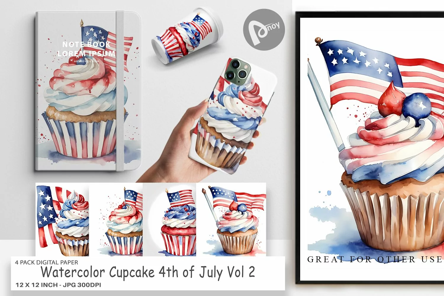 Digital Paper Cupcake 4th of July product image 1