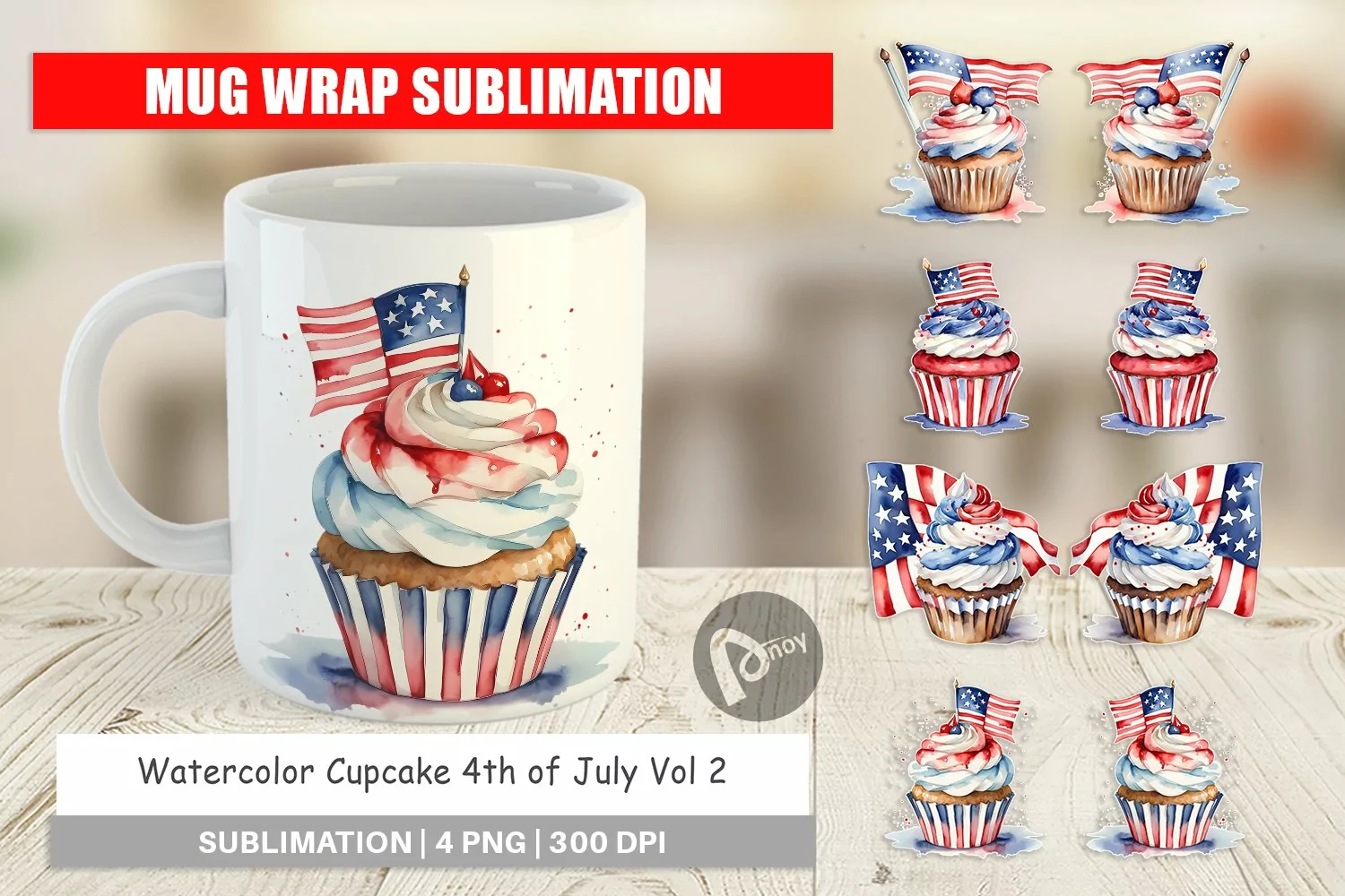 Mug Wrap Design Cupcake 4th of July product image 1
