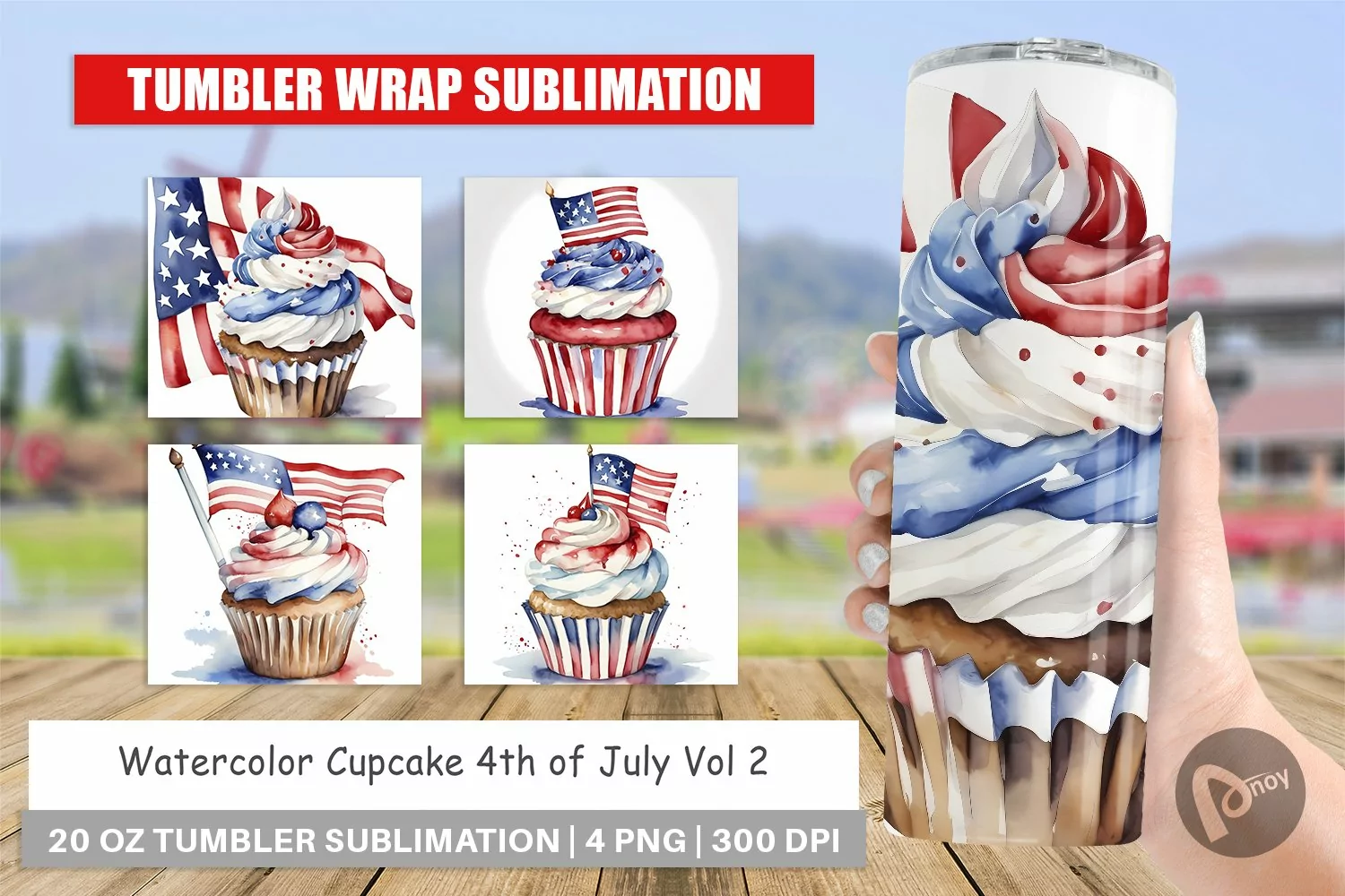 Tumbler Sublimation Wrap Cupcake 4th of July product image 1