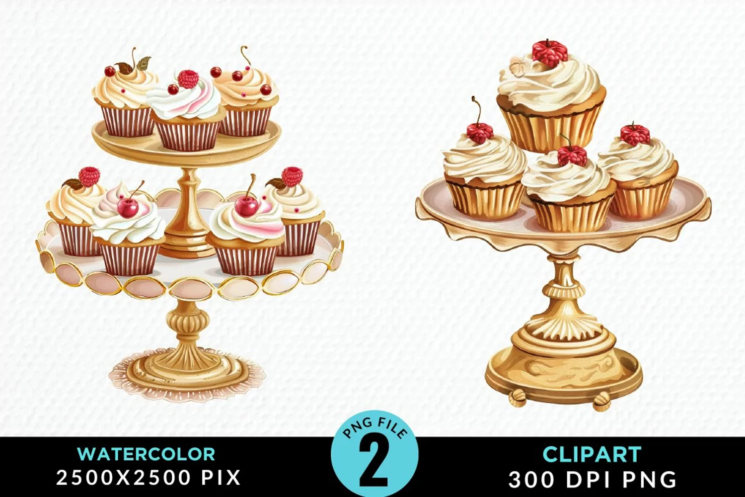 Watercolor Cupcake Stand Exquisite Clipart product image 1