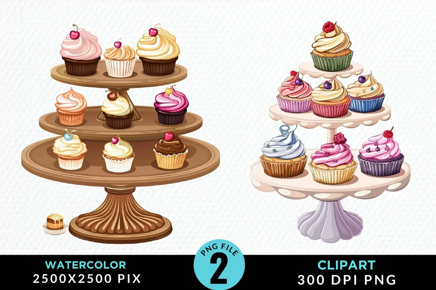 Watercolor Cupcake Stand Artwork Clipart product image 1