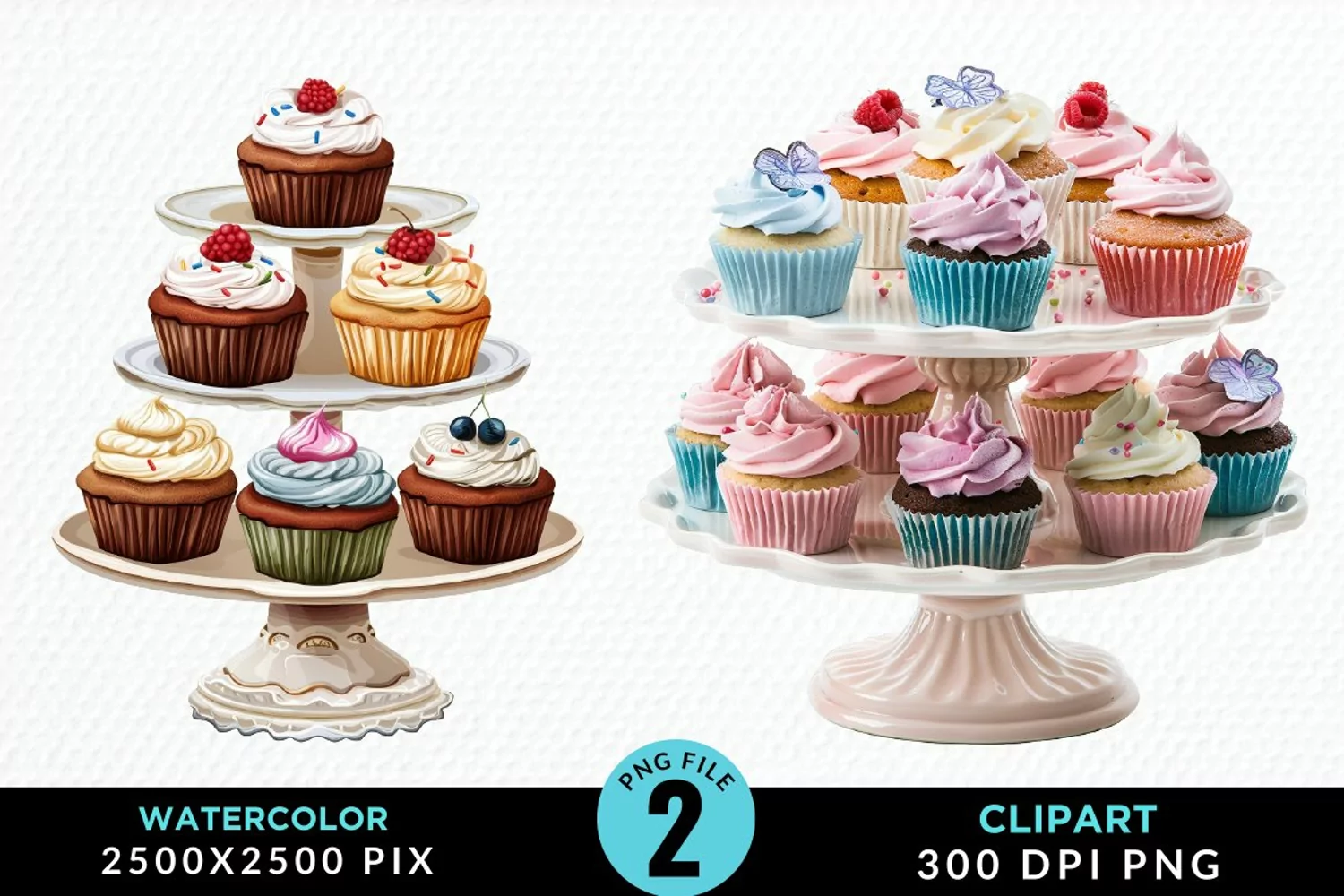 Watercolor Cupcake Stand Exquisite Clipart product image 1