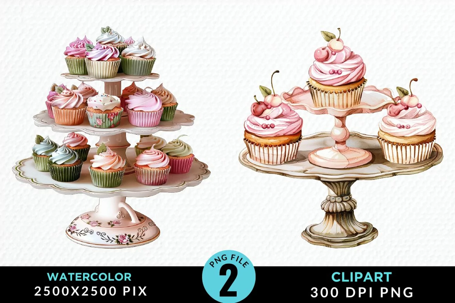 Watercolor Cupcake Stand Exquisite Clipart product image 1
