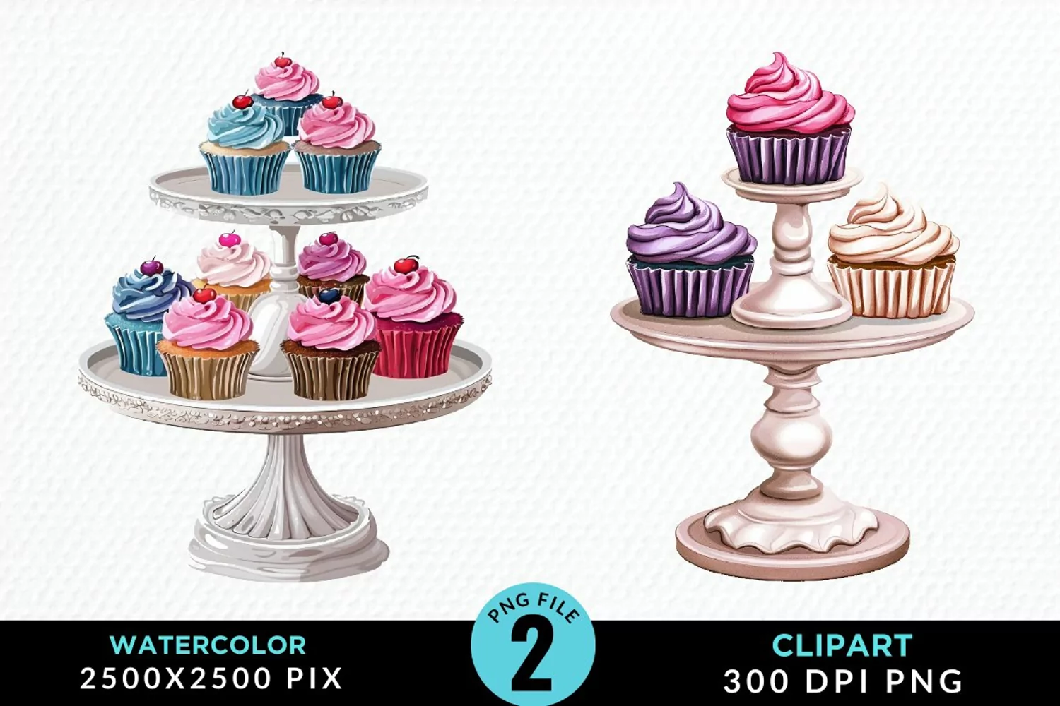 Watercolor Cupcake Stand Exquisite Clipart product image 1