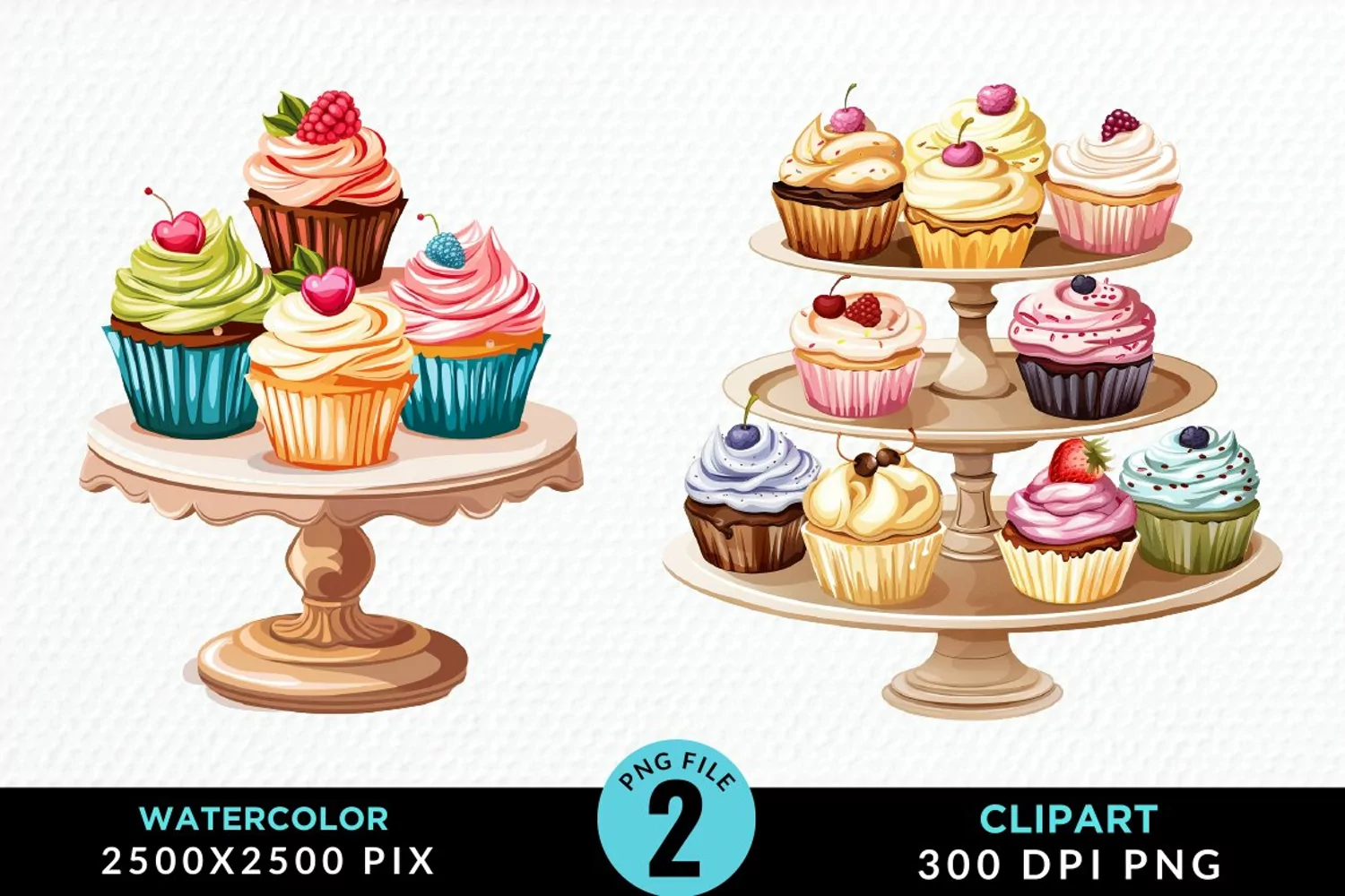 Watercolor Cupcake Stand Exquisite Clipart product image 1