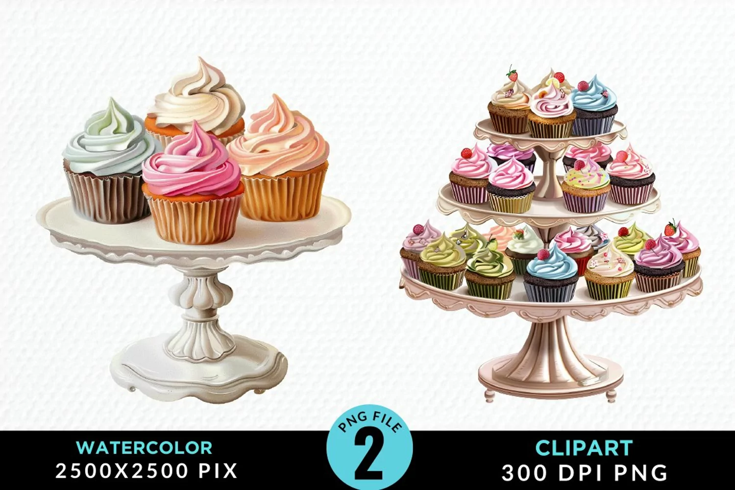 Watercolor Cupcake Stand Artwork Clipart product image 1