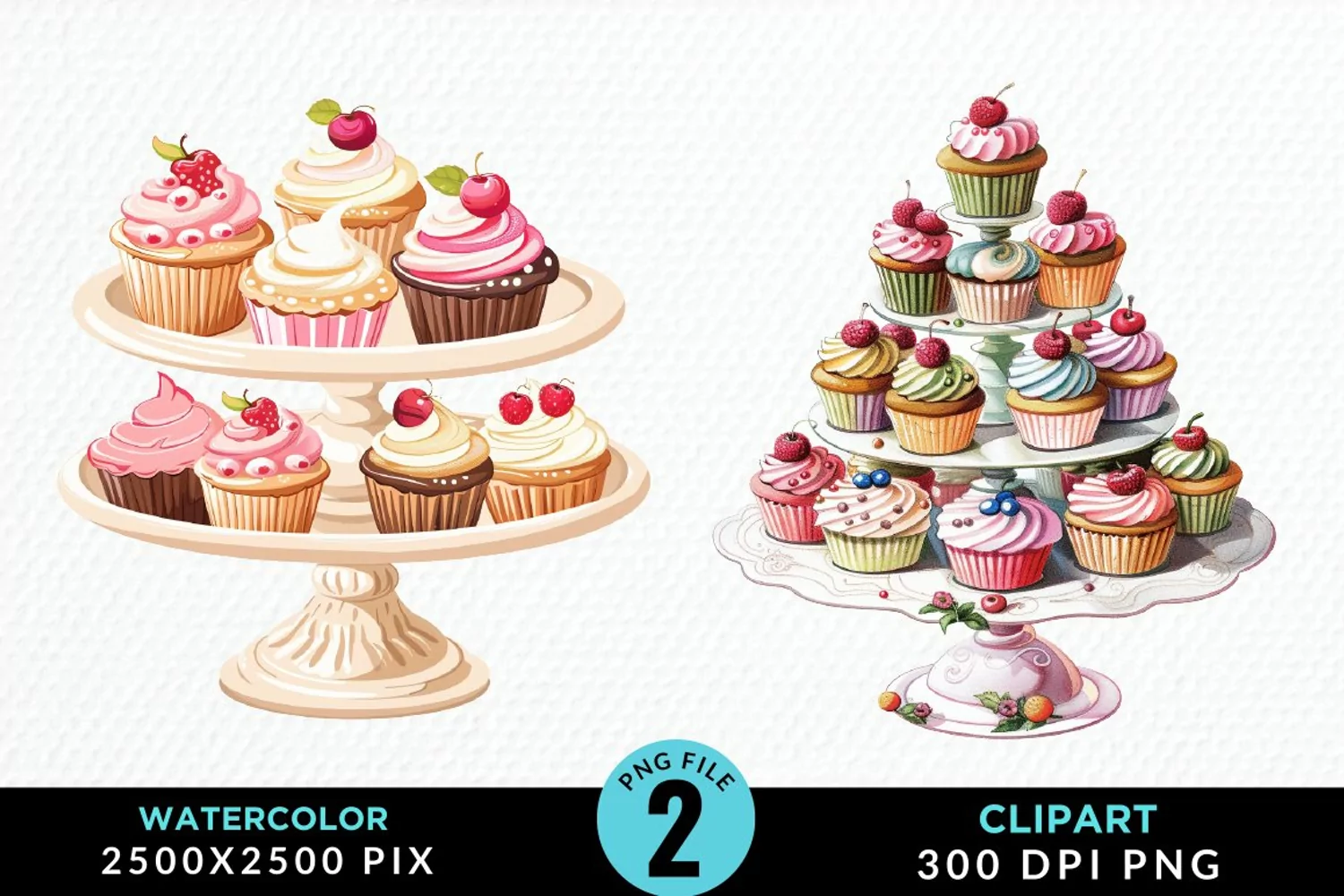 Watercolor Cupcake Stand Artwork Clipart product image 1
