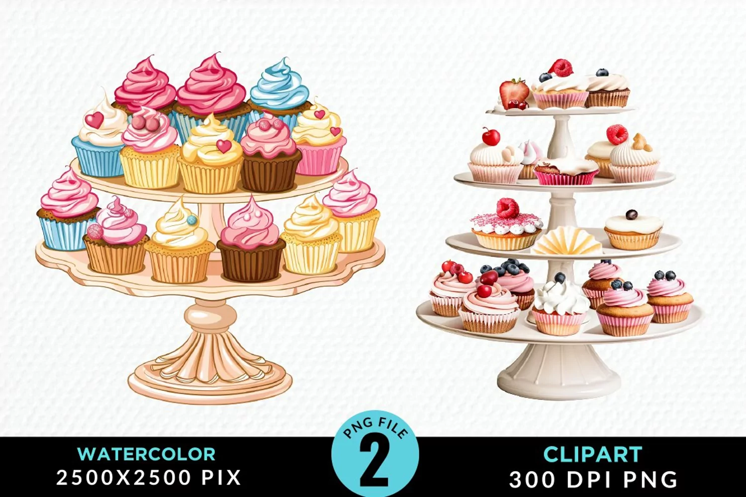 Watercolor Cupcake Stand Exquisite Clipart product image 1