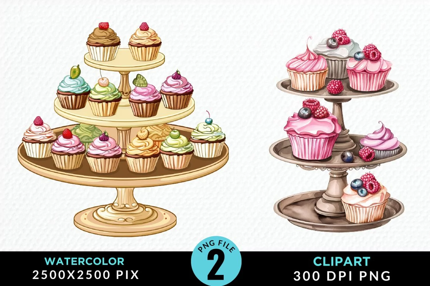 Watercolor Cupcake Stand Artwork Clipart product image 1