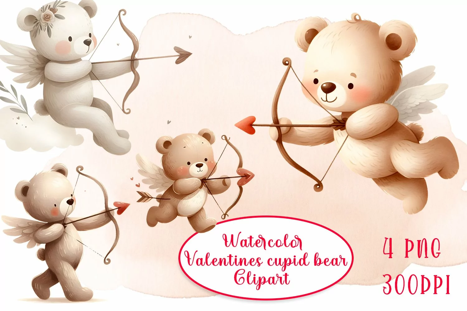 Funny bear Cupids sublimation clipart. Amur babies product image 1