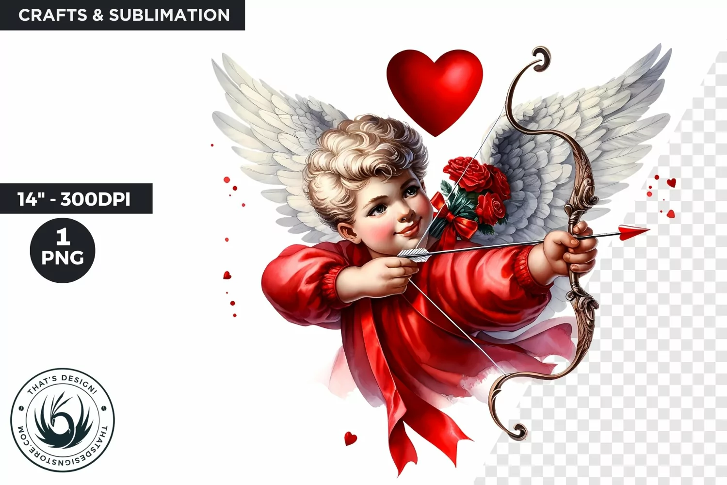 Valentines day clipart, Watercolor Cupid clipart, red cupid product image 1