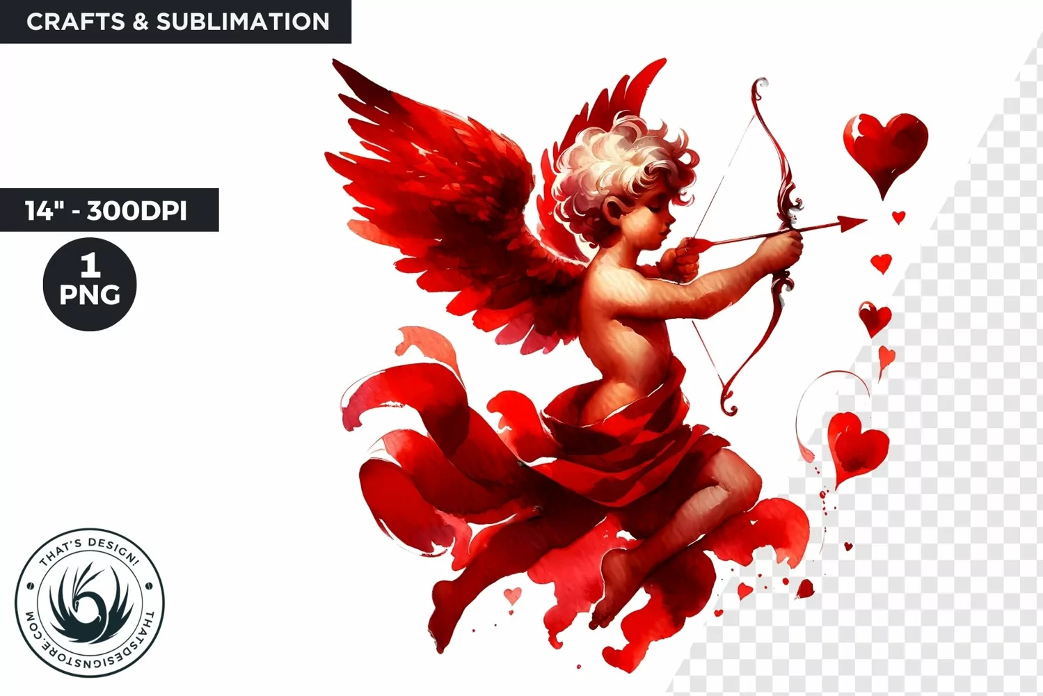 Cupid Valentines day clipart, Watercolor Cupid clipart PNG product image 1