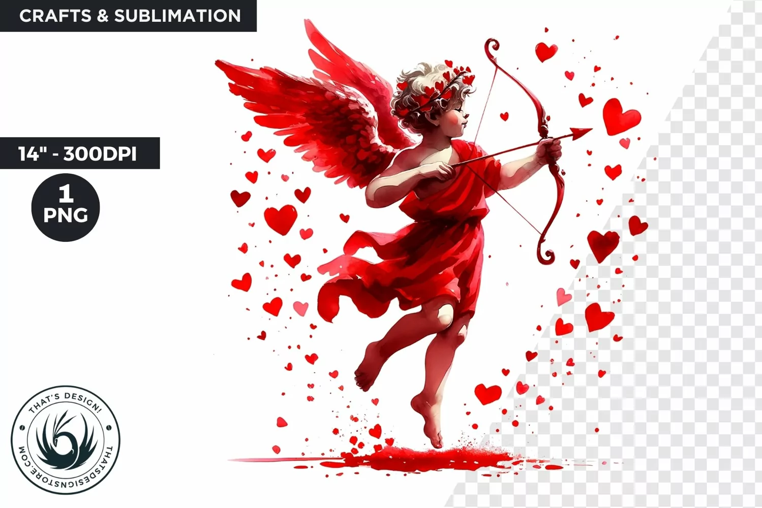 Cupid Valentines day clipart, Watercolor Cupid clipart PNG product image 1