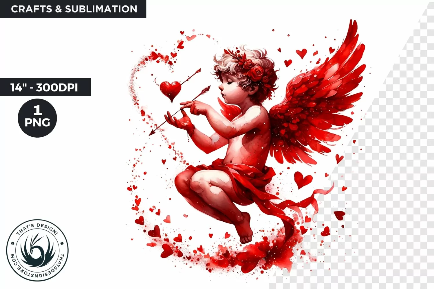 Cupid Valentines day clipart, Watercolor Cupid clipart PNG product image 1