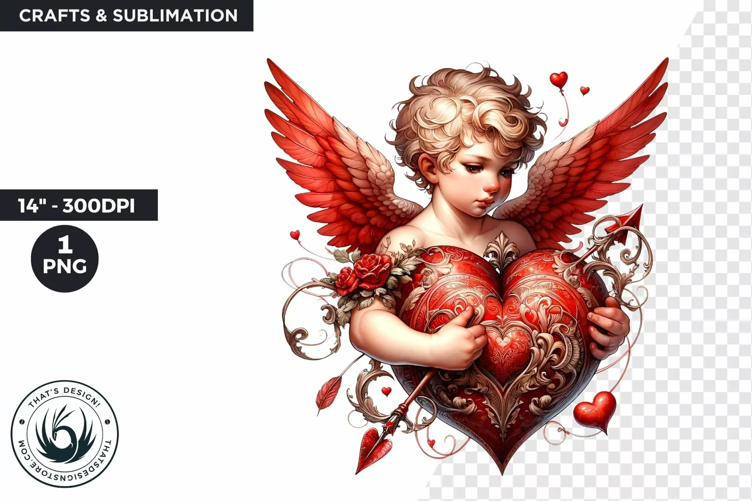 Valentines day clipart, Watercolor Cupid clipart, Roses png product image 1