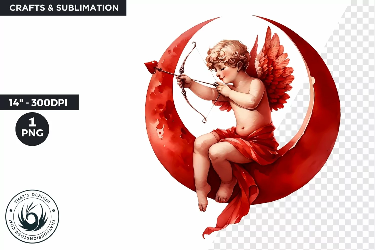Valentines day clipart, Watercolor Cupid clipart, Hearts png product image 1