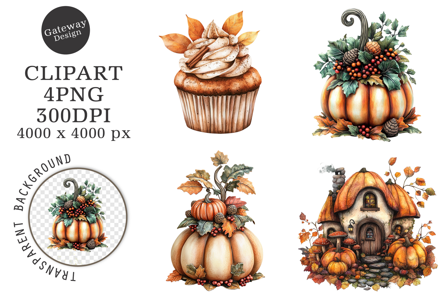 Watercolor Cute Autumn Fall Clipart product image 1